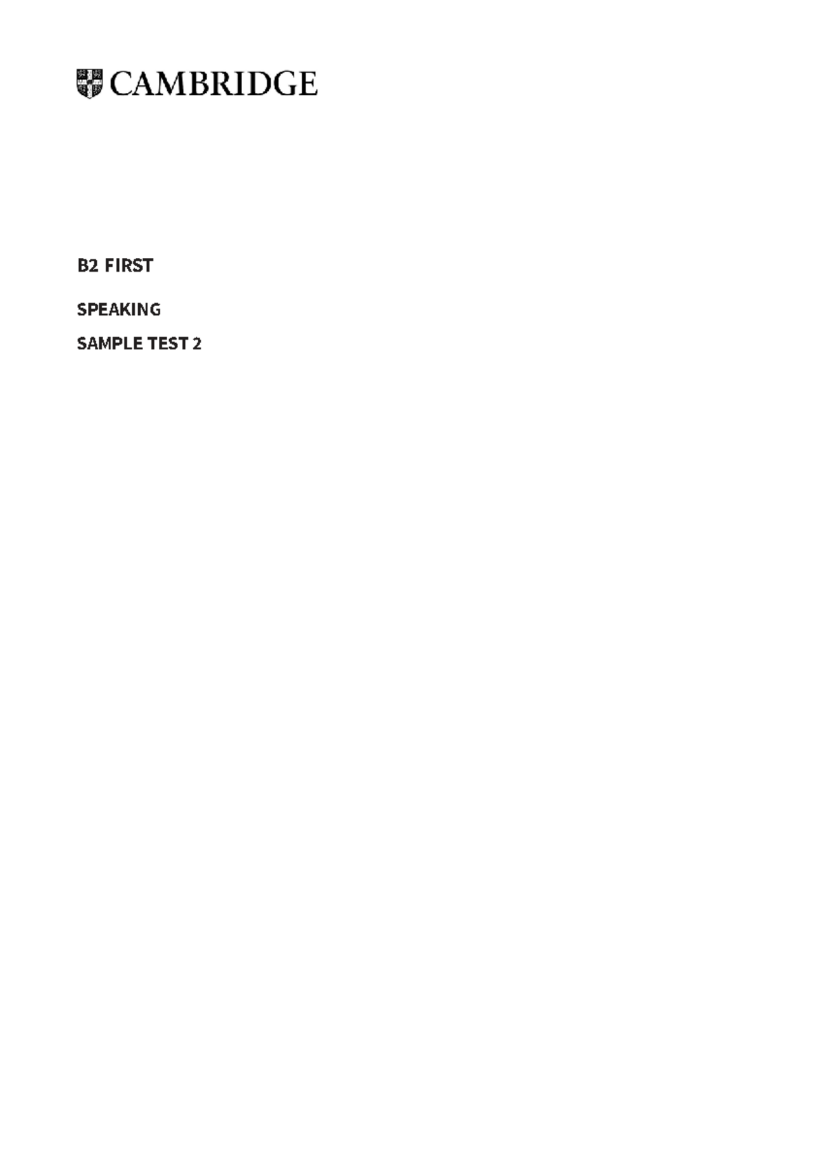 B2 First Speaking Sample Test 2: Practice Questions and Tips - Studocu