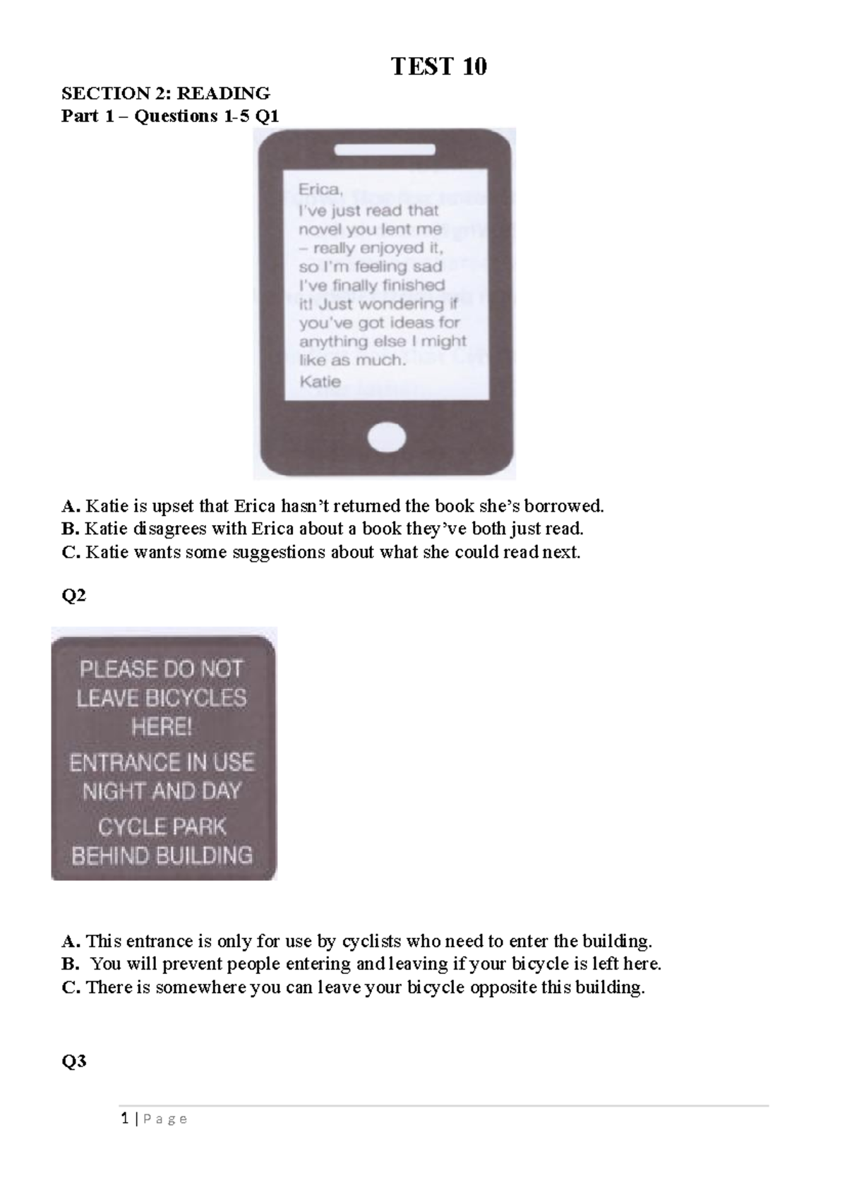 Reading Comprehension Practice Questions for ESL 10 - Studocu