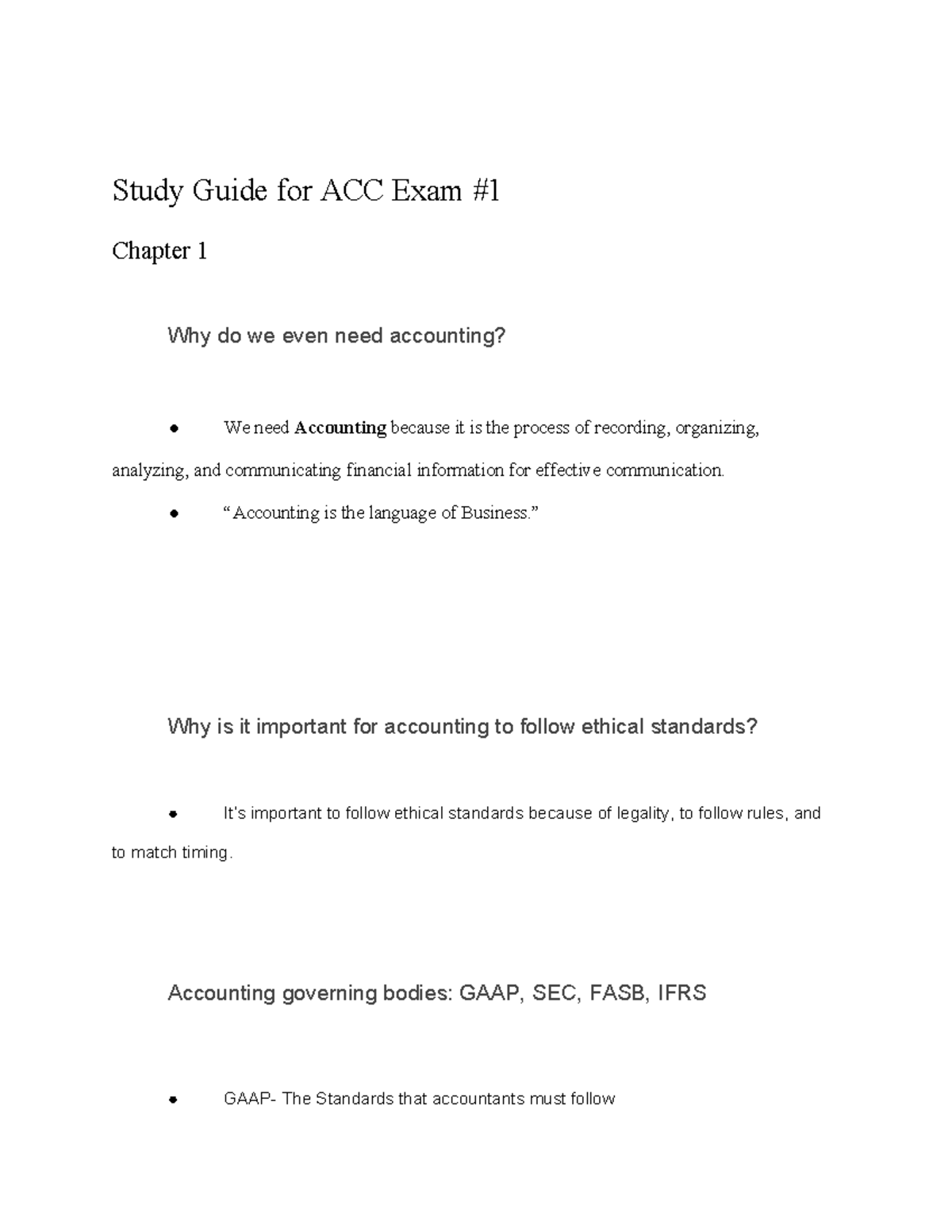 Accounting Principles and Financial Statements Study Guide for ACC Exam ...