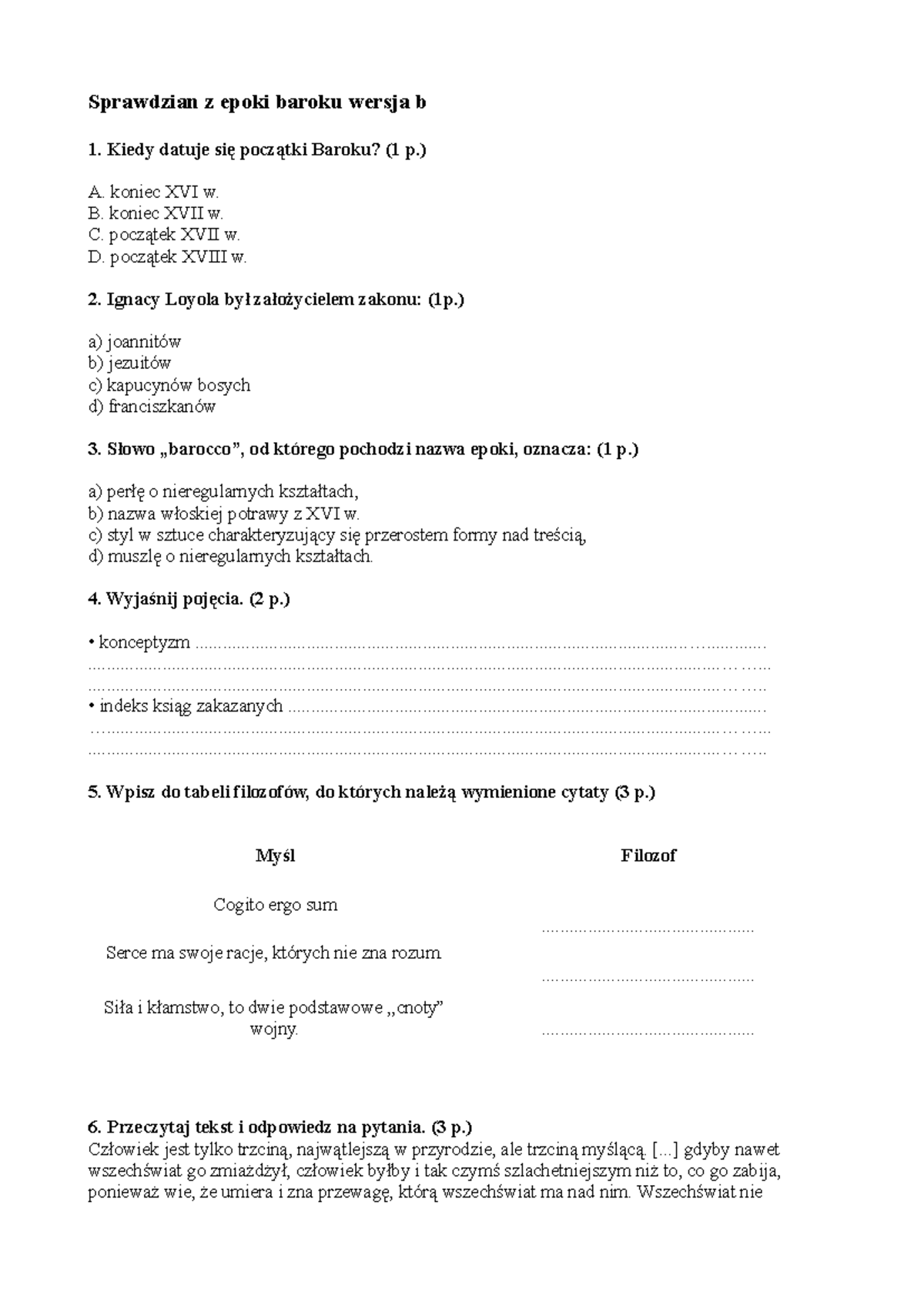 Wczesna Epoka Nowozytna 2 Gimanzjum Sprawdzian www.studocu.com