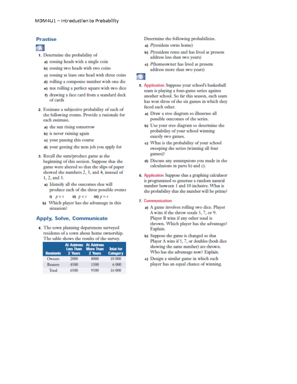 MDM4U1 - Intro to Probability Homework Assignment - Studocu