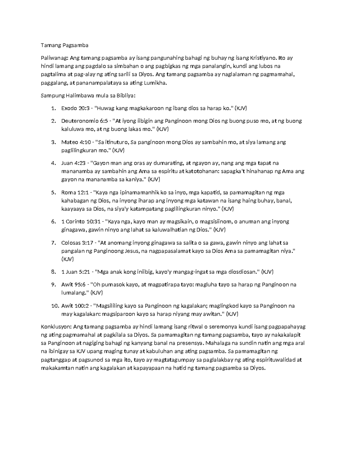 Tamang Pagsamba: FIL 101 Sermon Study Guide and Insights - Studocu