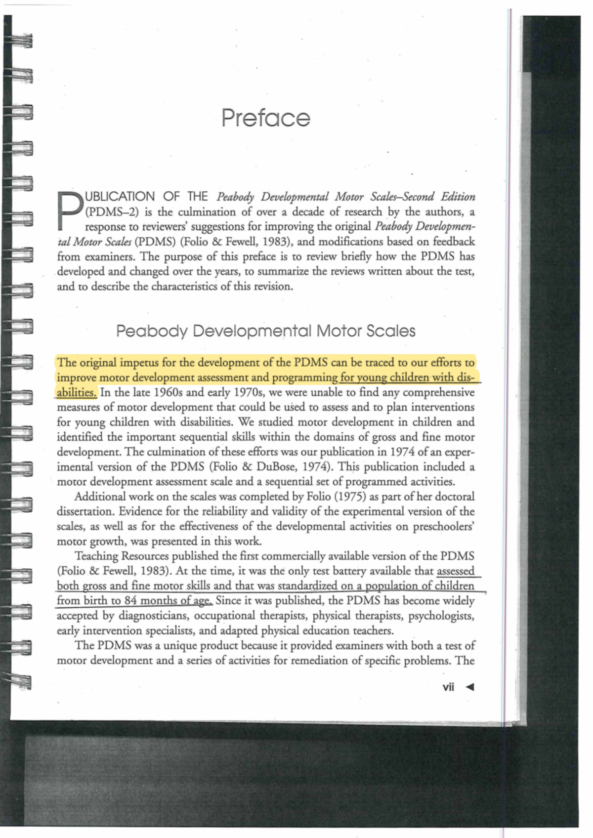 Peabody Developmental Motor Scales (PDMS-2) Examiners Manual (p1-21 ...