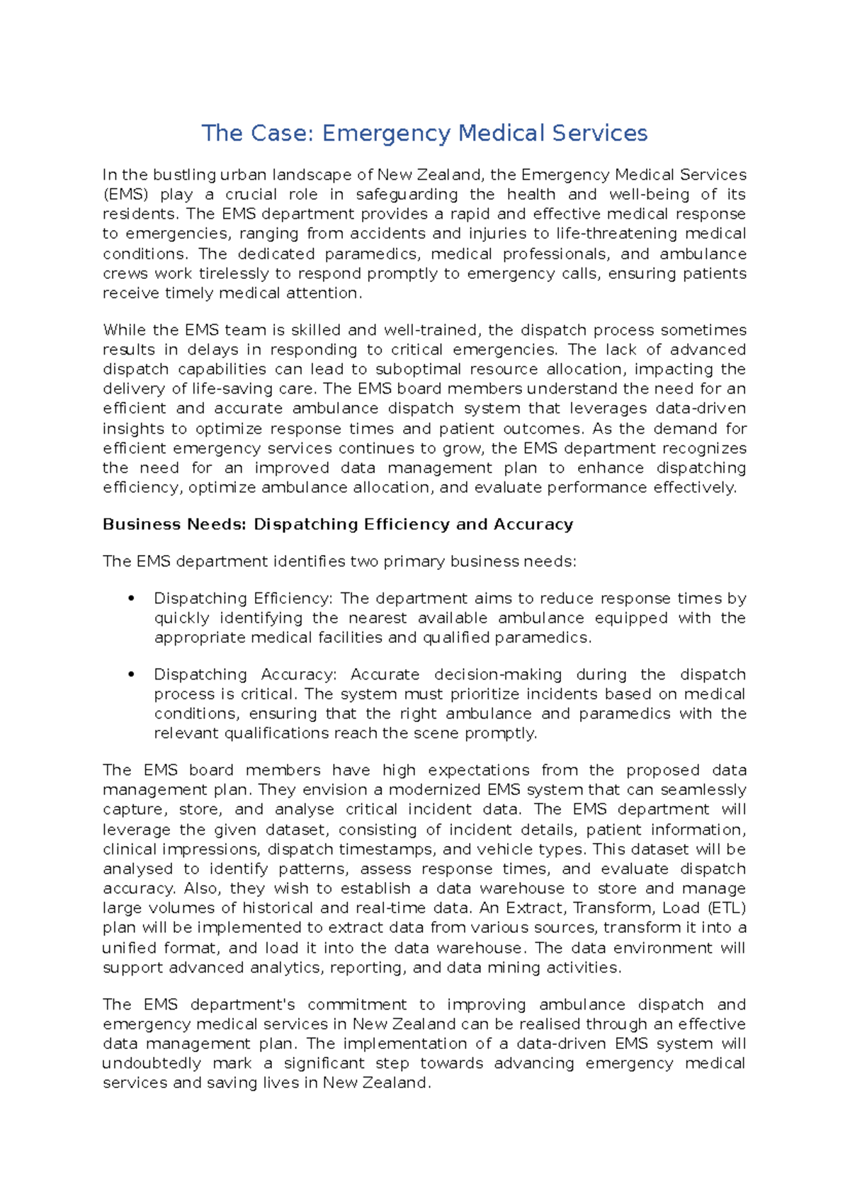 INFO260-23S2 Emergency Medical Services Data Management Project - Studocu