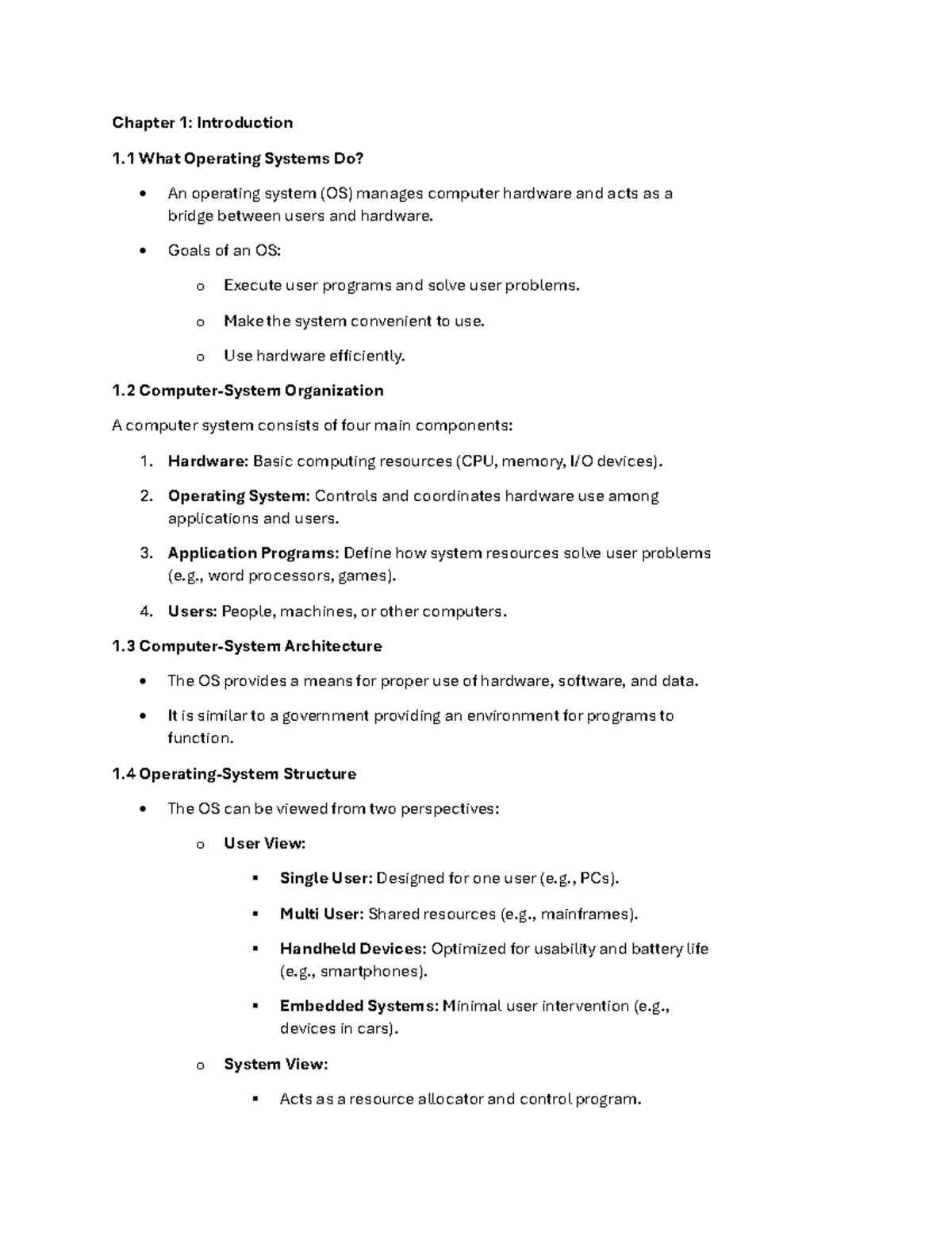 Chapter 1 OS - Lecture Notes on Operating Systems Concepts - Studocu