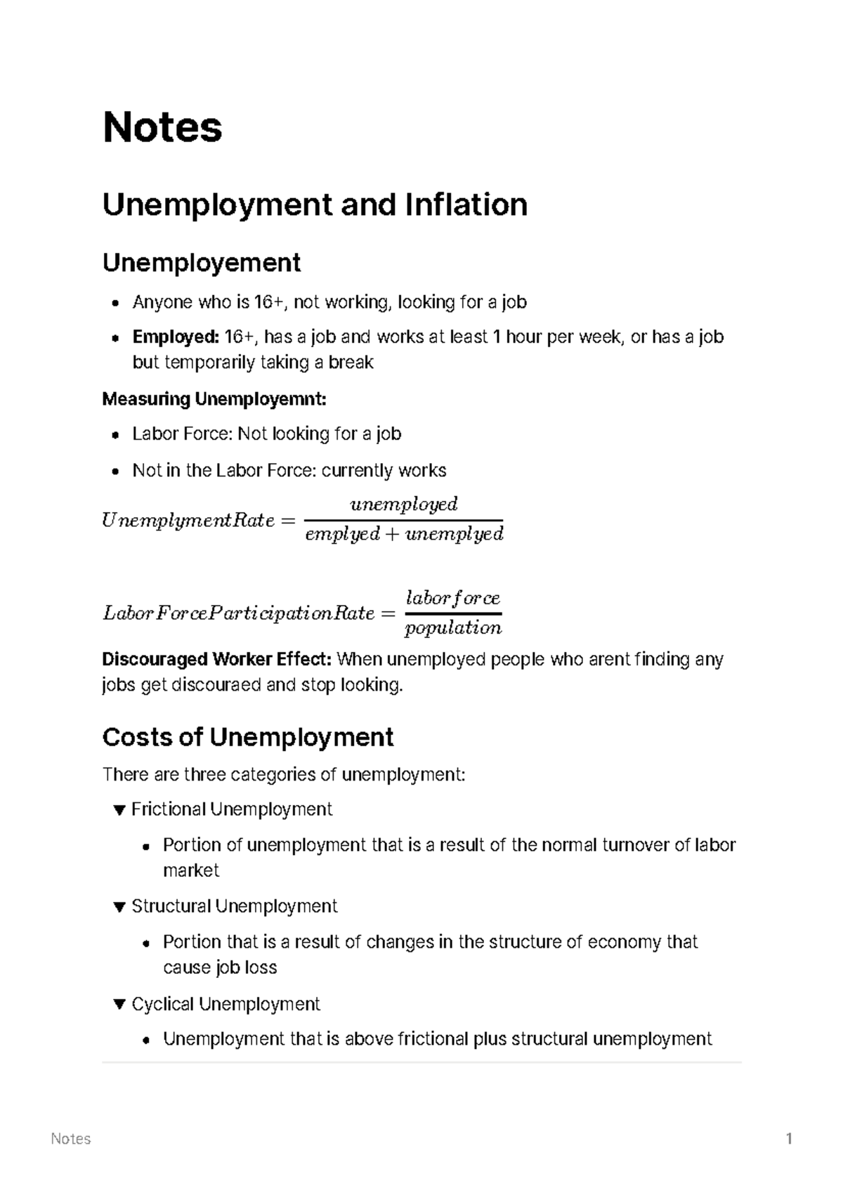 ECON 212 - Chapter 3 - Notes 1 Notes Unemployment and Inflation ...