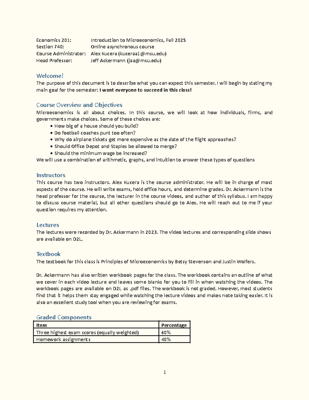EC 201: Fall 2025 Online Microeconomics Syllabus Overview - Studocu