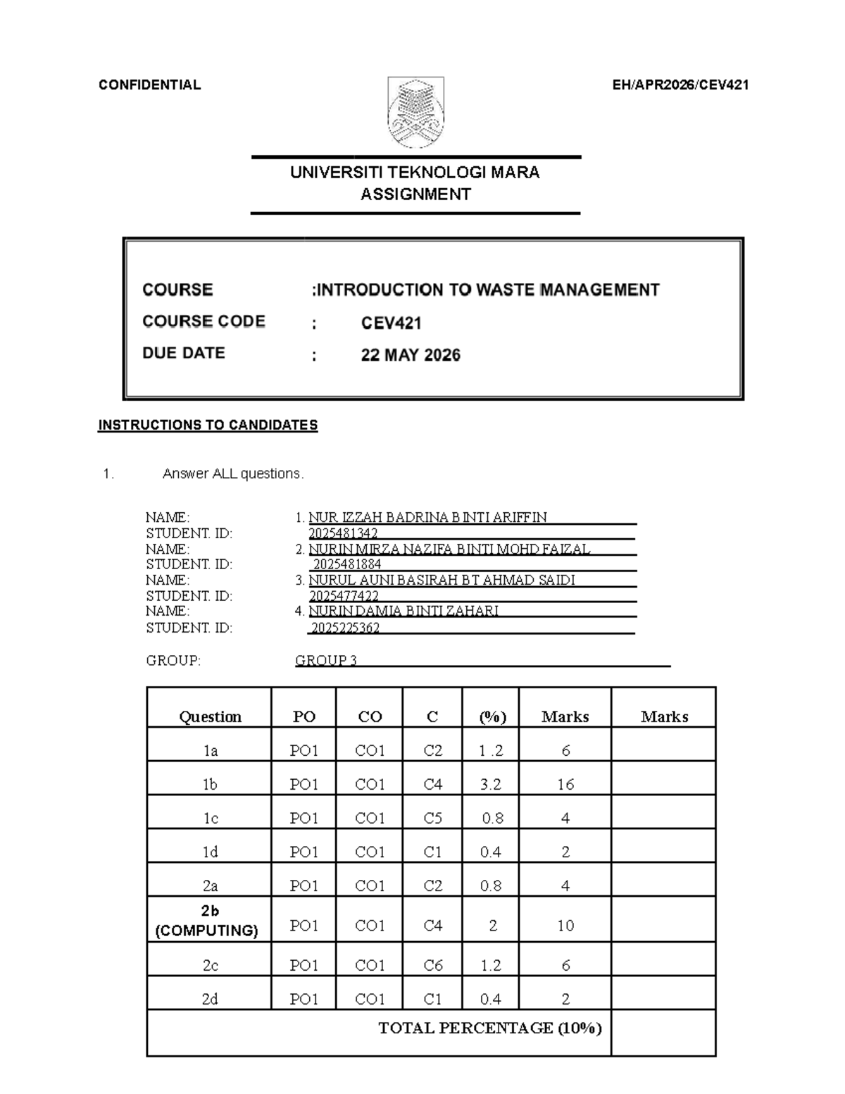 CEV421 - Assignment on Waste Management Strategies in Malaysia - Studocu