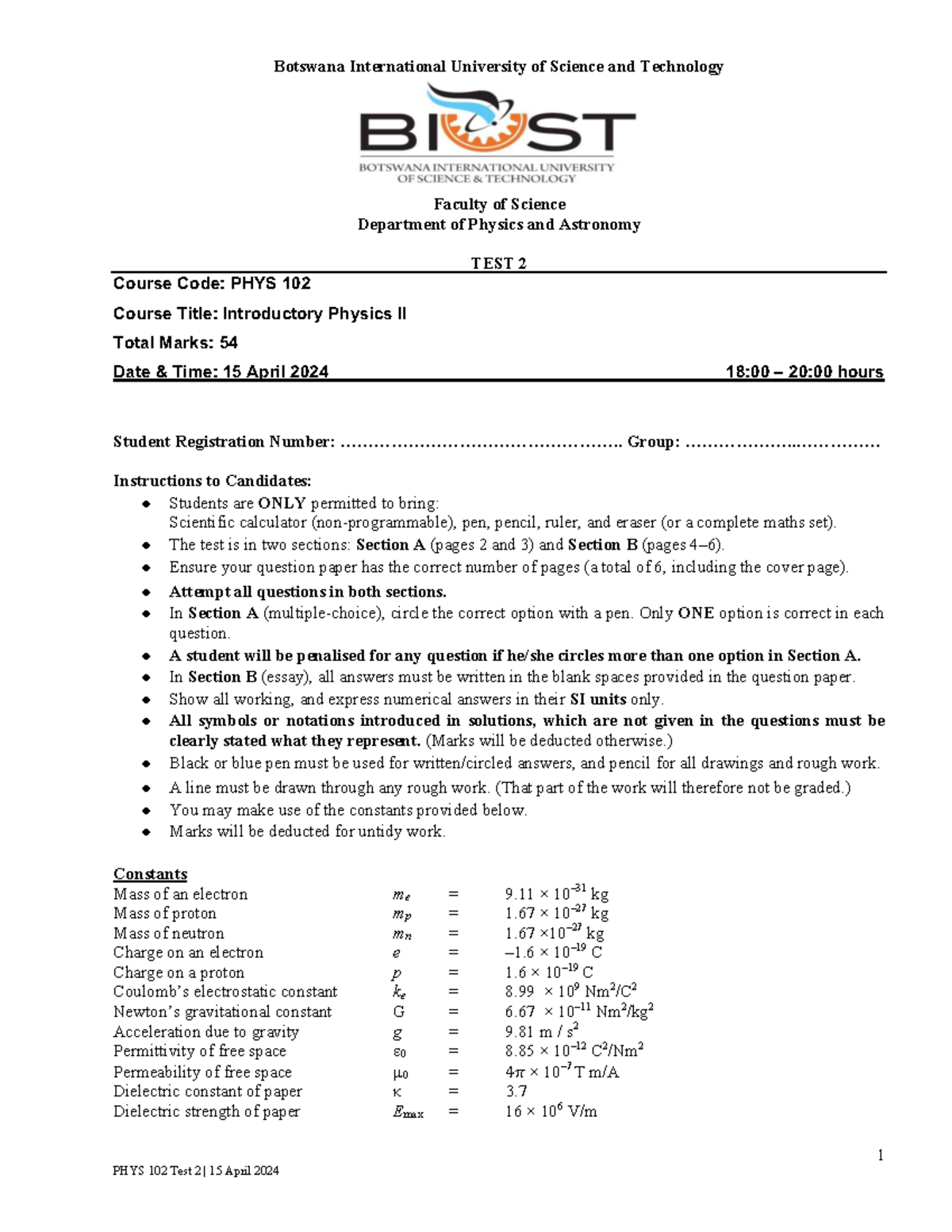 2024 Phys 102 Test 2 Introductory Physics Ii Exam Studocu
