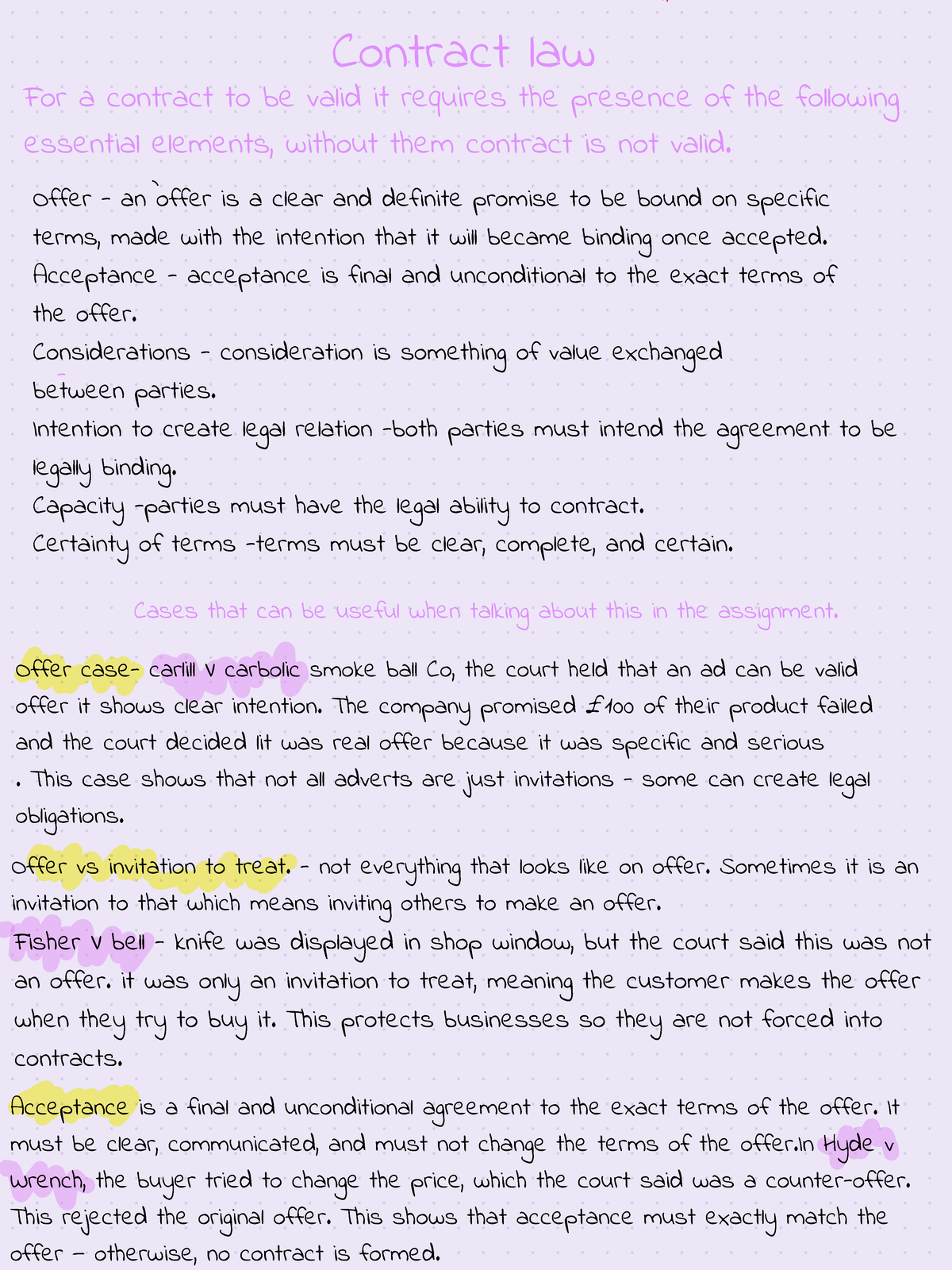 Contract Law - Essential Elements for Valid Contracts - Studocu