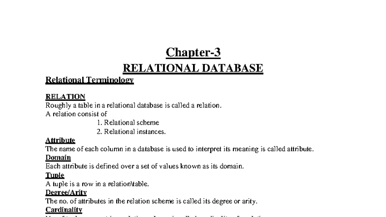 Chapter 3 - Relational Database Concepts and Terminology - Studocu