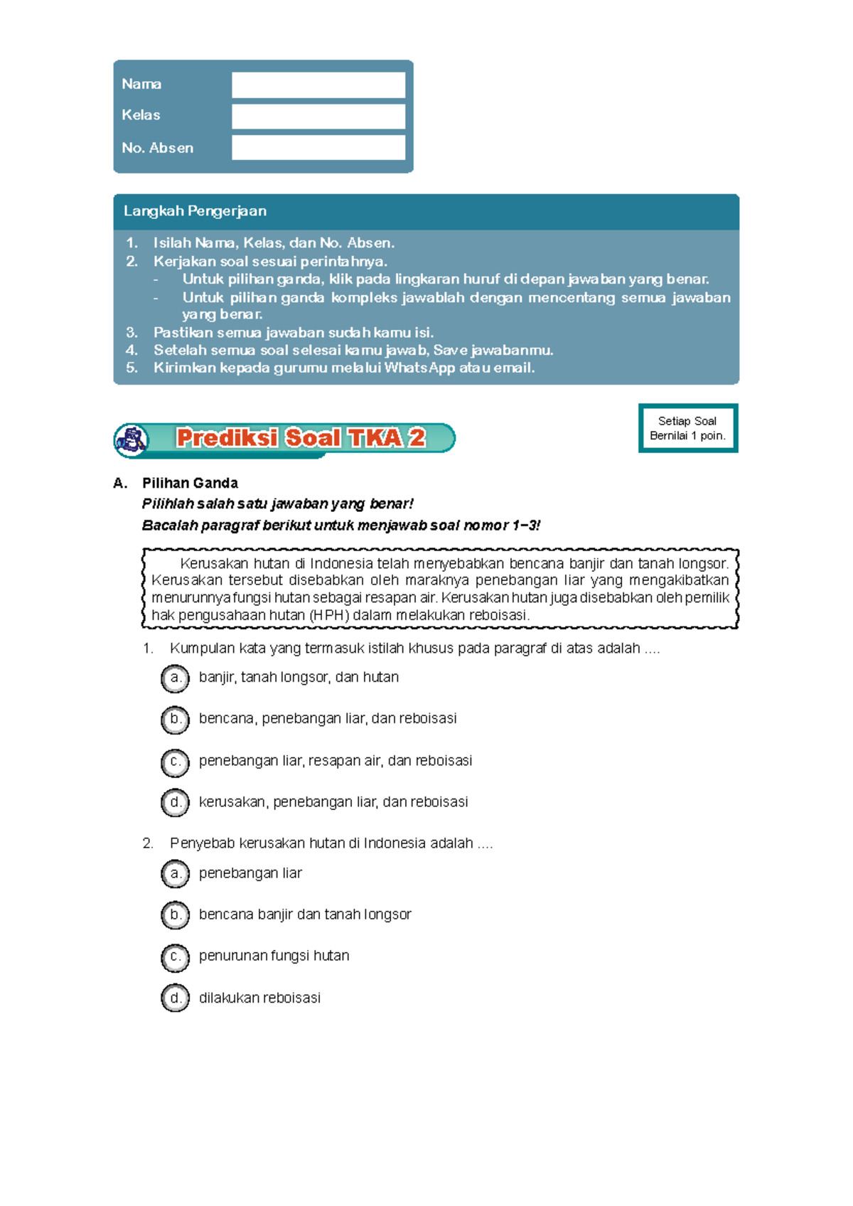 SD Bahasa Indonesia: Prediksi Soal TKA Paket 2 - Document Preview