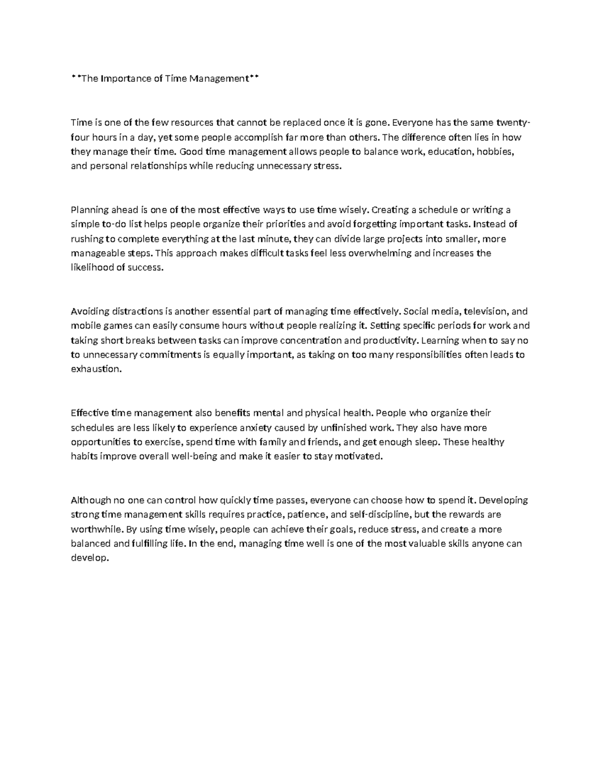 The Importance of Time Management: Strategies for Success - Studocu