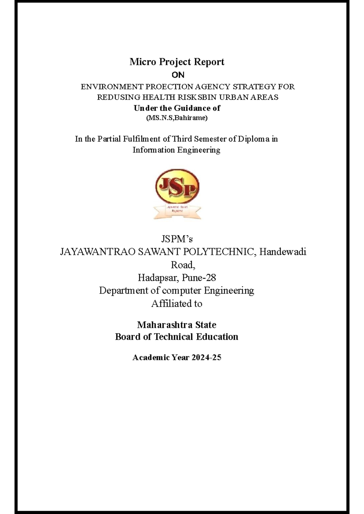 EES Micro Project Report: EPA Strategies for Reducing Urban Health ...