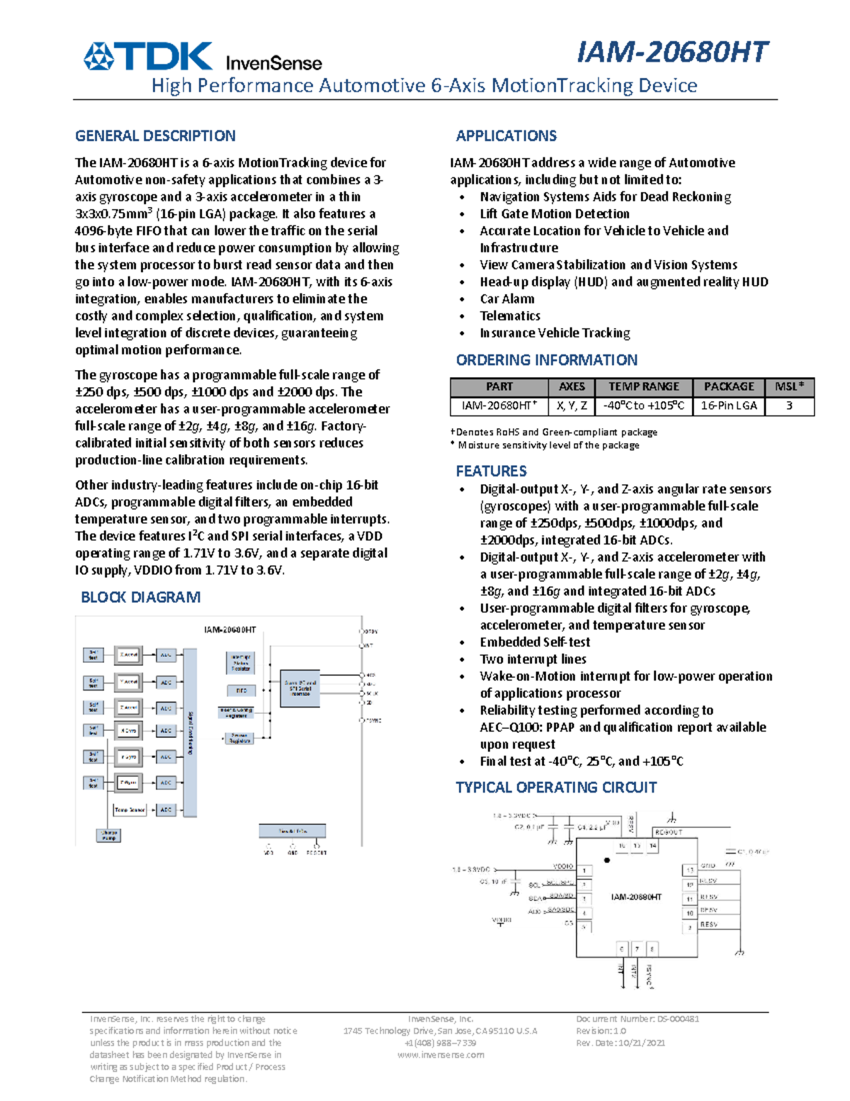 Automotive Motion Tracking Device Overview and Specifications (TDK ...