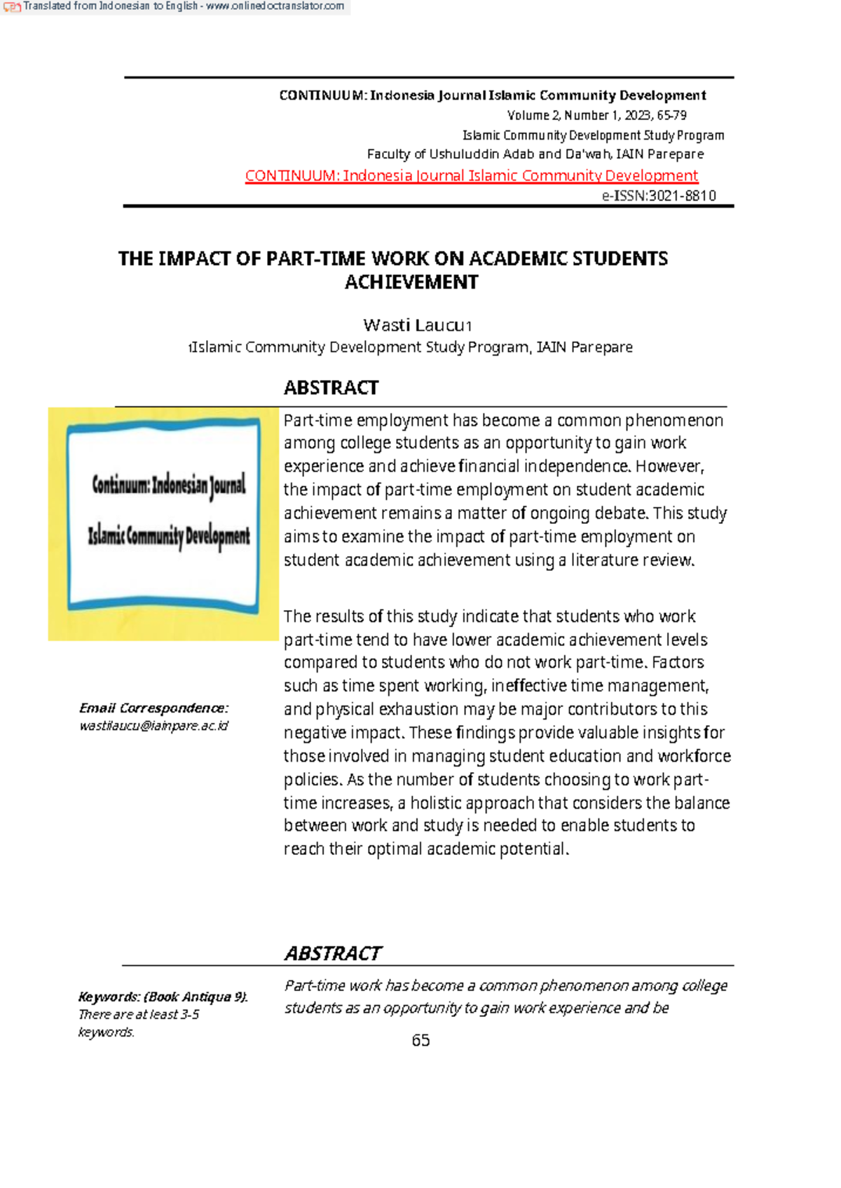 The Impact of Work on Academic Achievement: A Study (ICD 2023) - Studocu