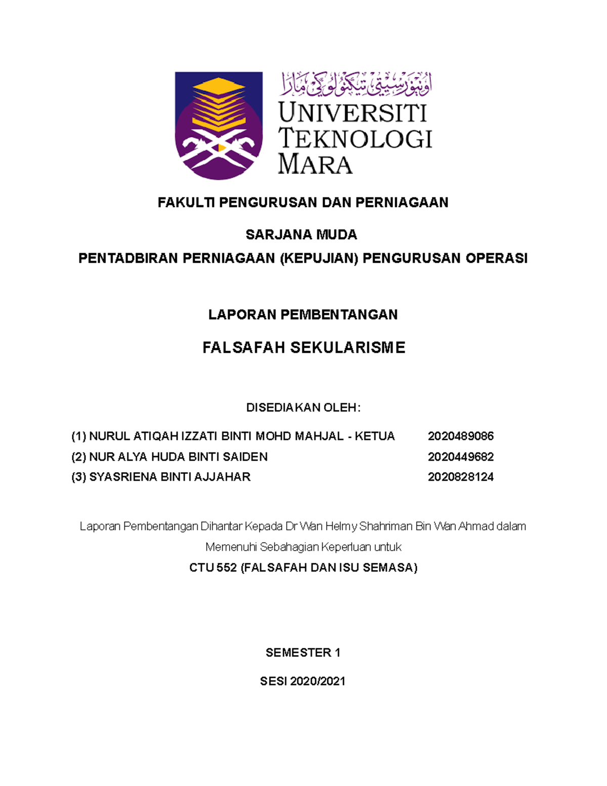 Laporan Pembentangan Ctu 552 Falsafah Sekularisme Dan Isu Lgbt Studocu