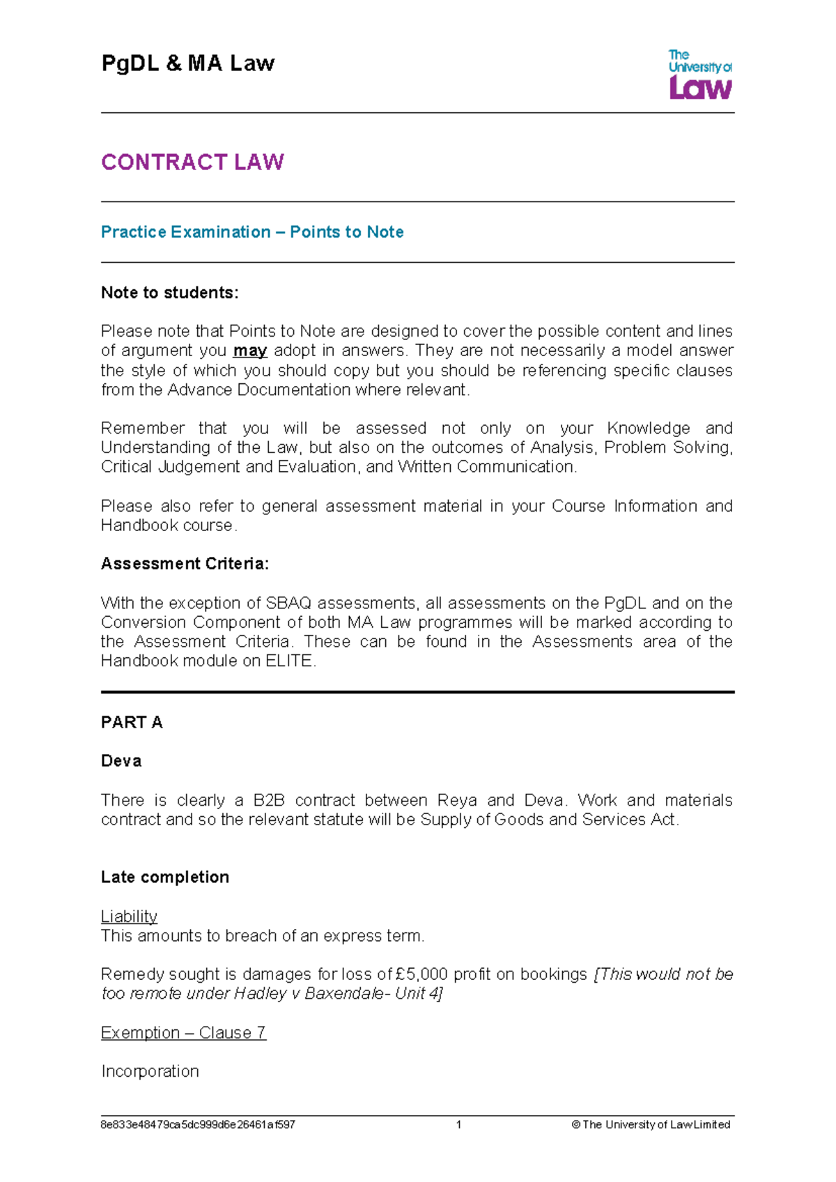 2223 PGDLMA CE02 Practice Assessment: Contract Law Exam Points - Studocu