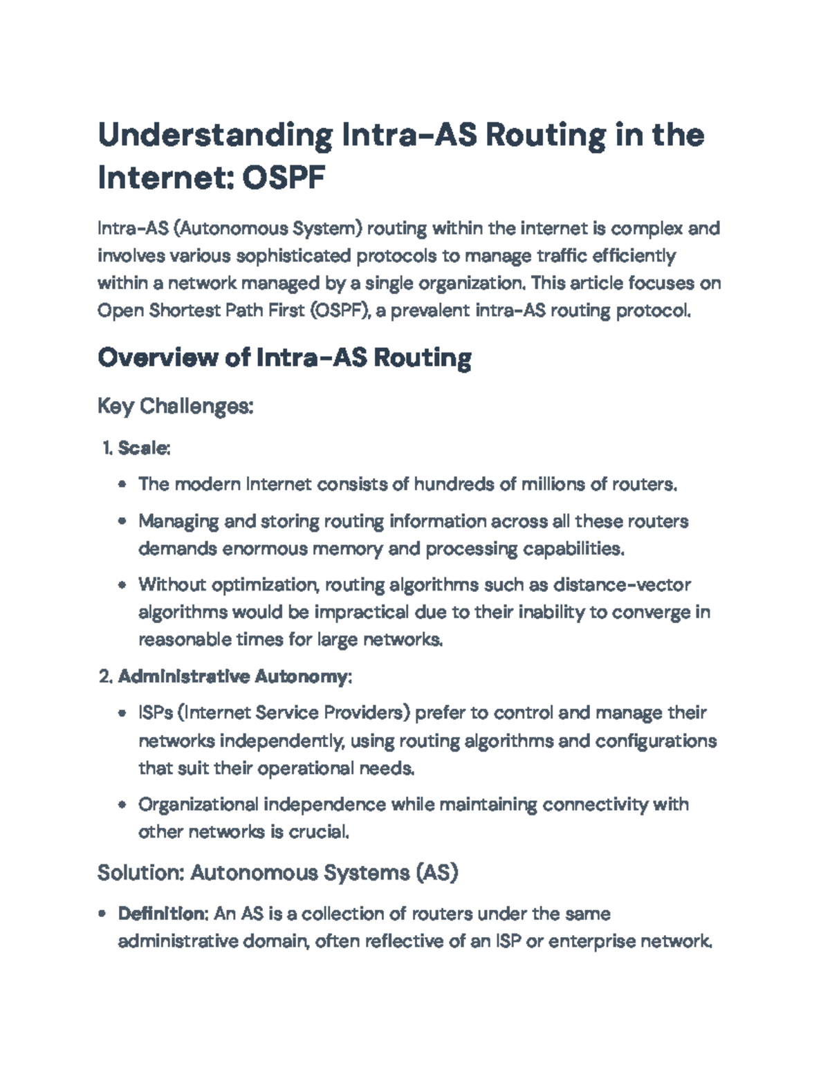 Understanding OSPF: Intra-AS Routing Challenges & Mechanisms - Studocu