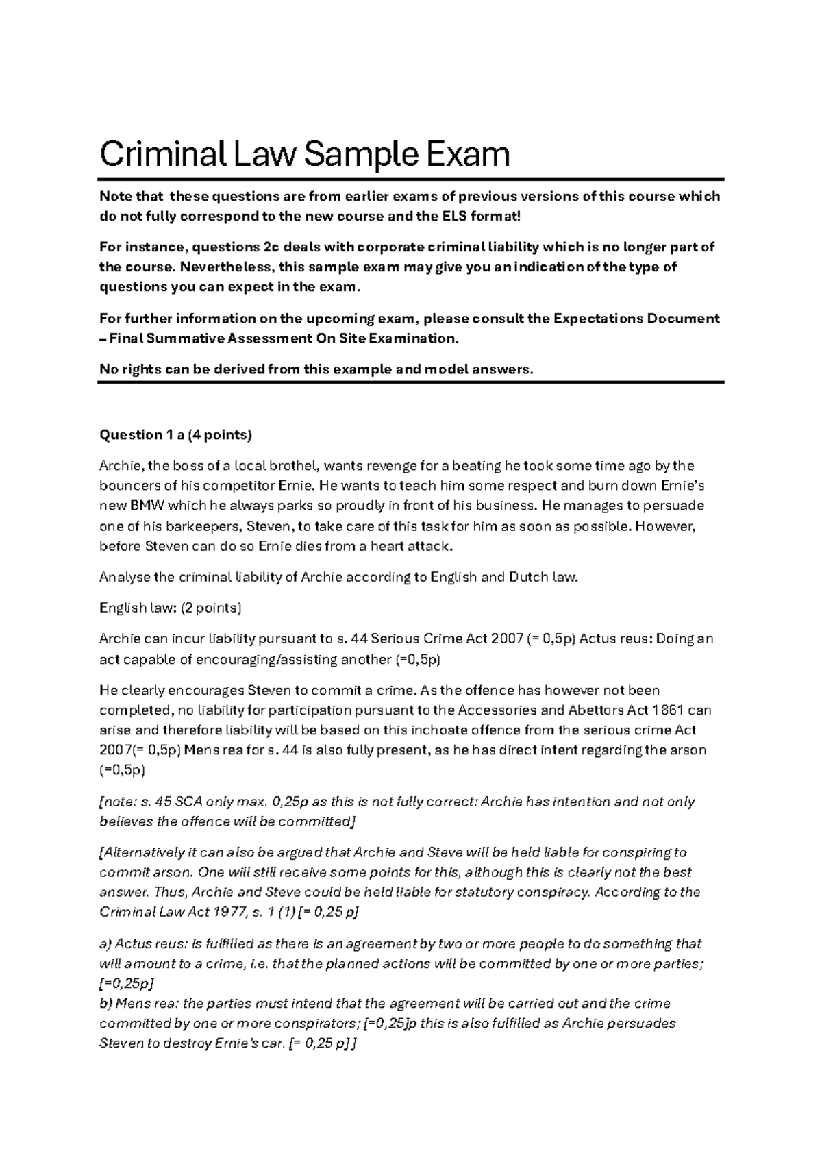 Criminal Law Sample Exam Notes (COSNT 2023) - Key Concepts & Analysis ...