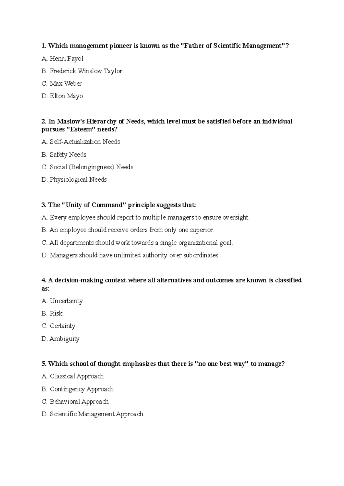 MGT 101: Key Concepts in Management - Exam Review Questions - Studocu