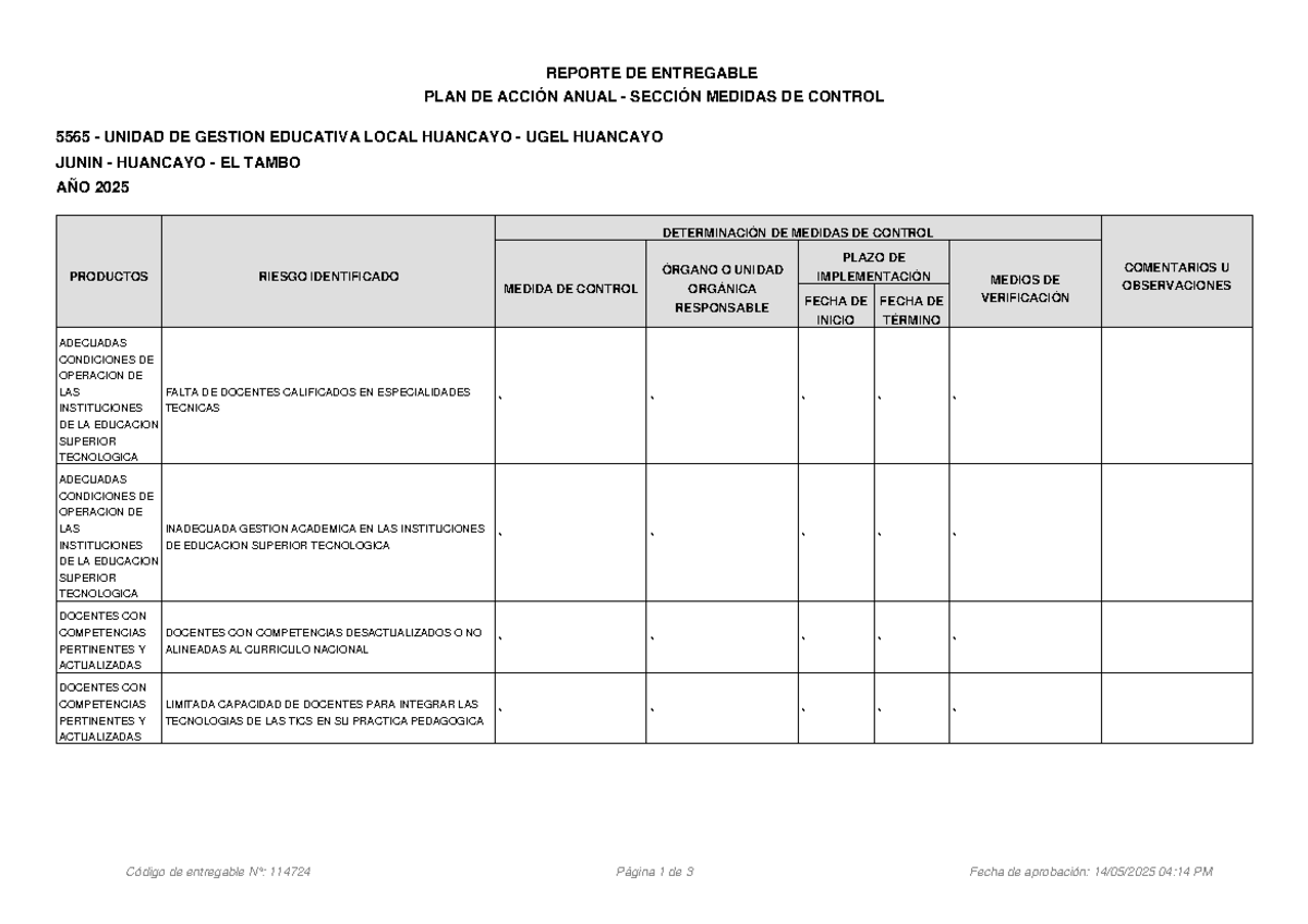 Plan de Acción Anual 5565: Medidas de Control 2025 UGEL Huancayo - Studocu