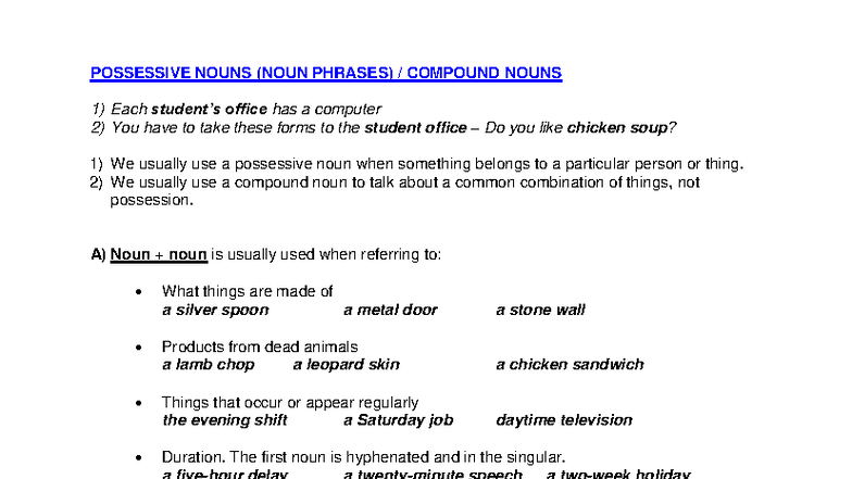 POSSESSIVE NOUNS & COMPOUND NOUNS (THEORY) - Studocu