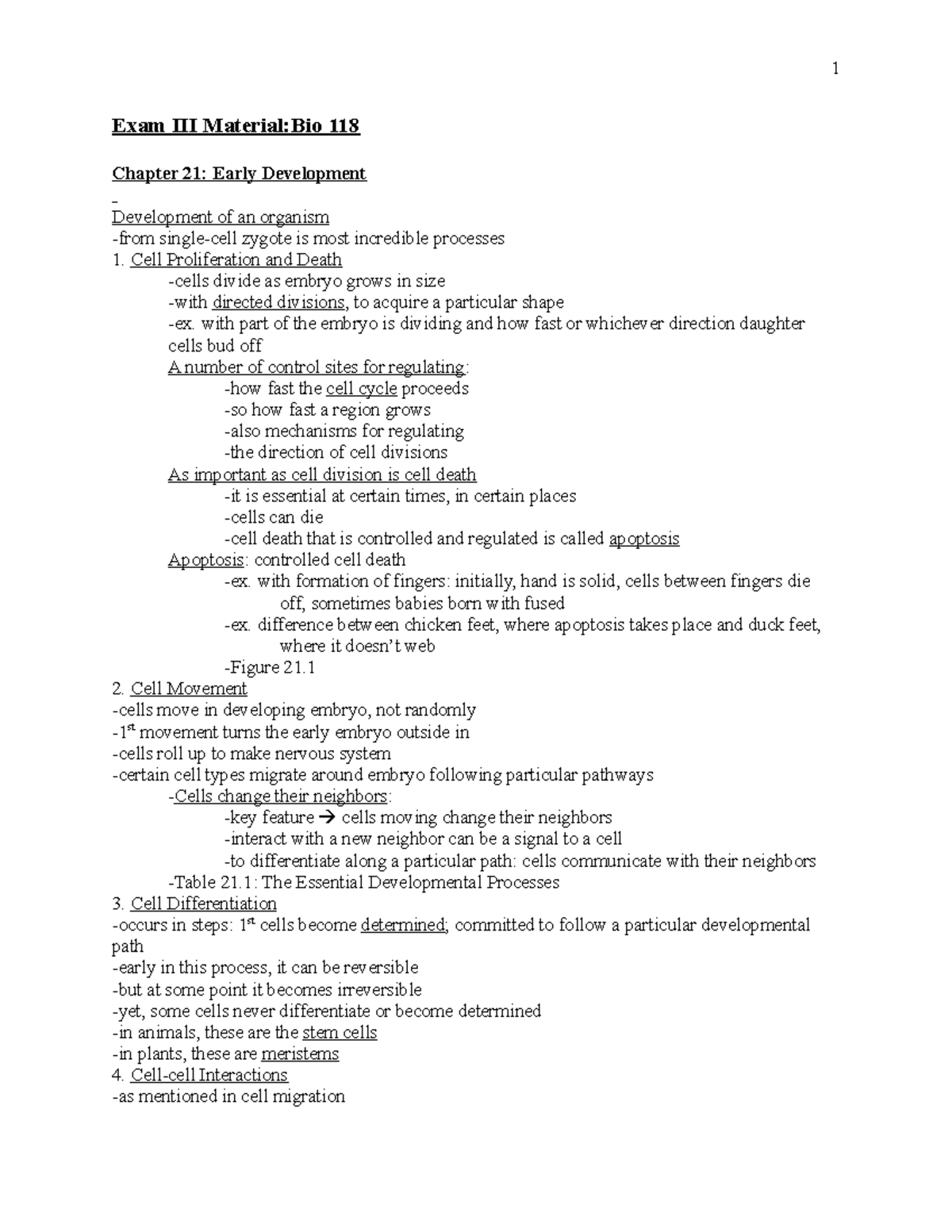 Bio 113 Exam 3 Comprehensive Study Notes on Developmental Biology - Studocu