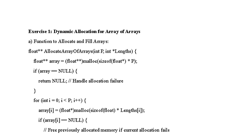 Dynamic Memory Allocation Exercises: Solutions and Examples - Studocu