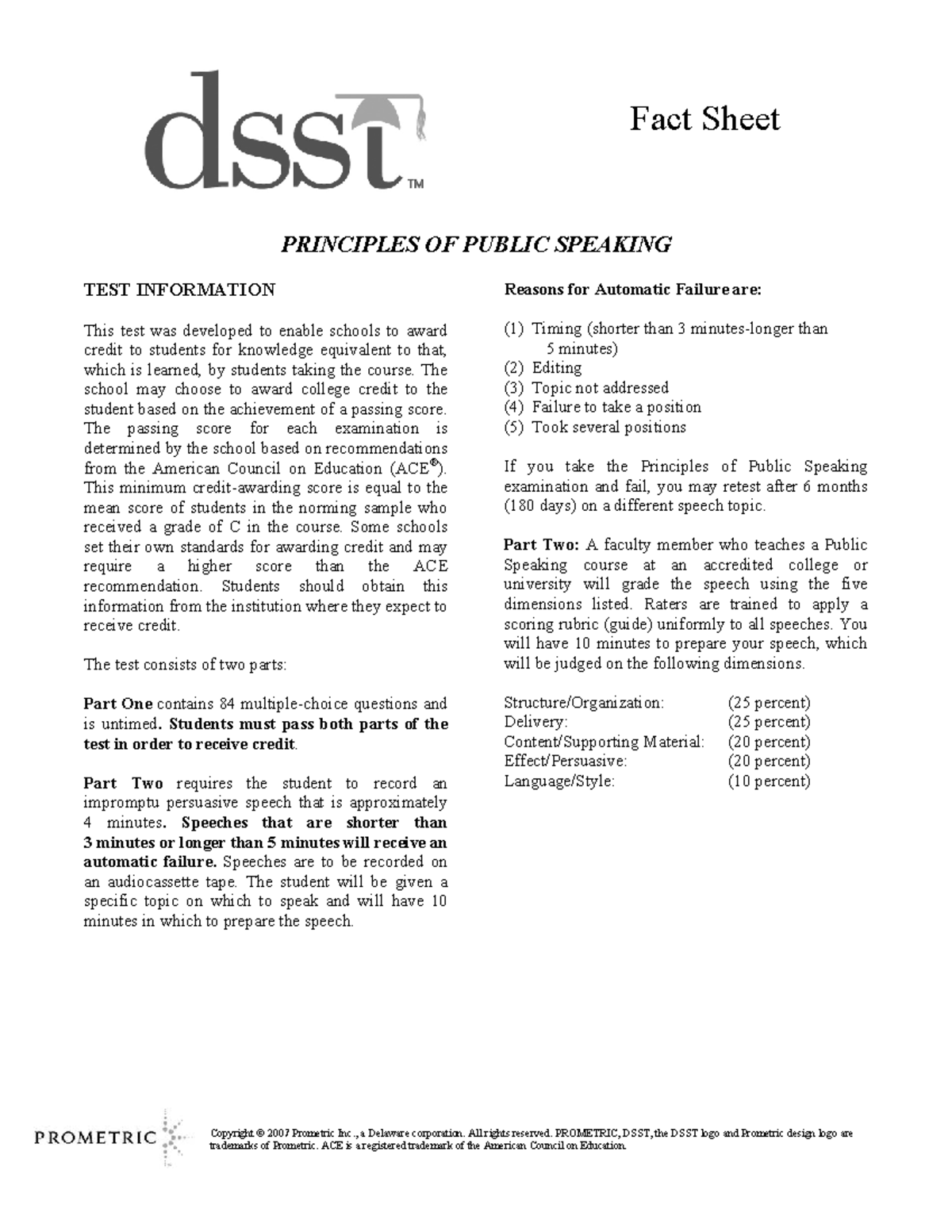 Principles of Public Speaking Test Info & Automatic Failure Reasons ...