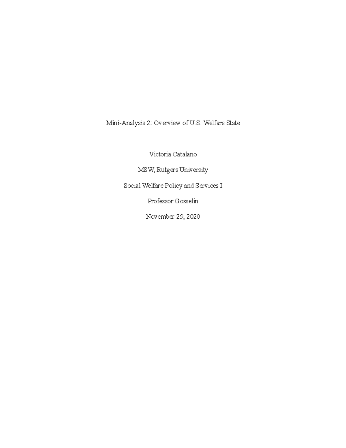 MSW 501: Mini-Analysis 2 on U.S. Welfare State Trends and Redistrib ...