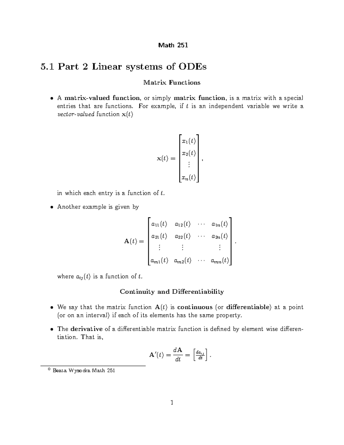 Math 251 - Lecture 12 Notes: Linear Systems of ODEs (Sec 501 Part 2 ...
