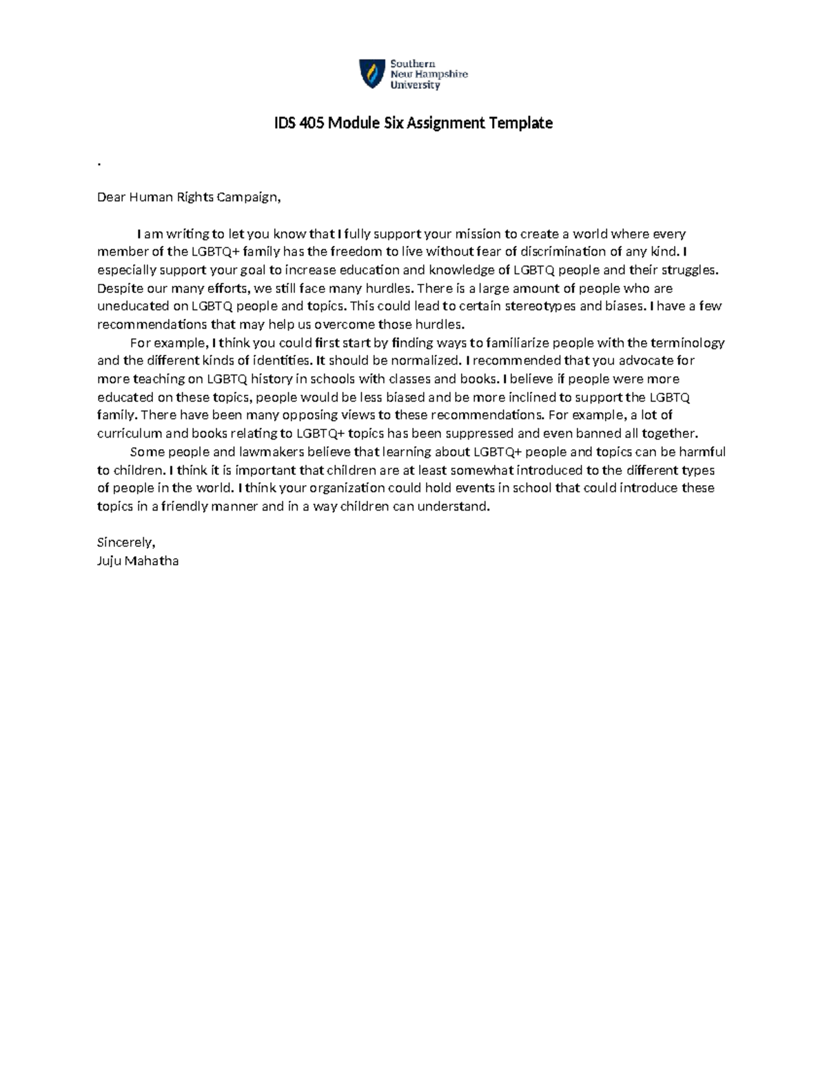 IDS 405 Module 6 Assignment: Supporting LGBTQ Education - Studocu