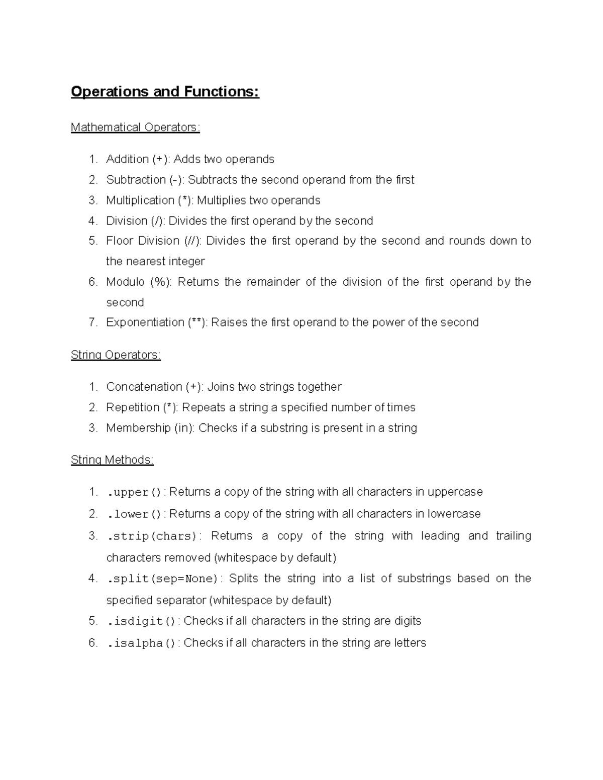 COMP10001: Comprehensive Notes on Operations and Functions in Python ...