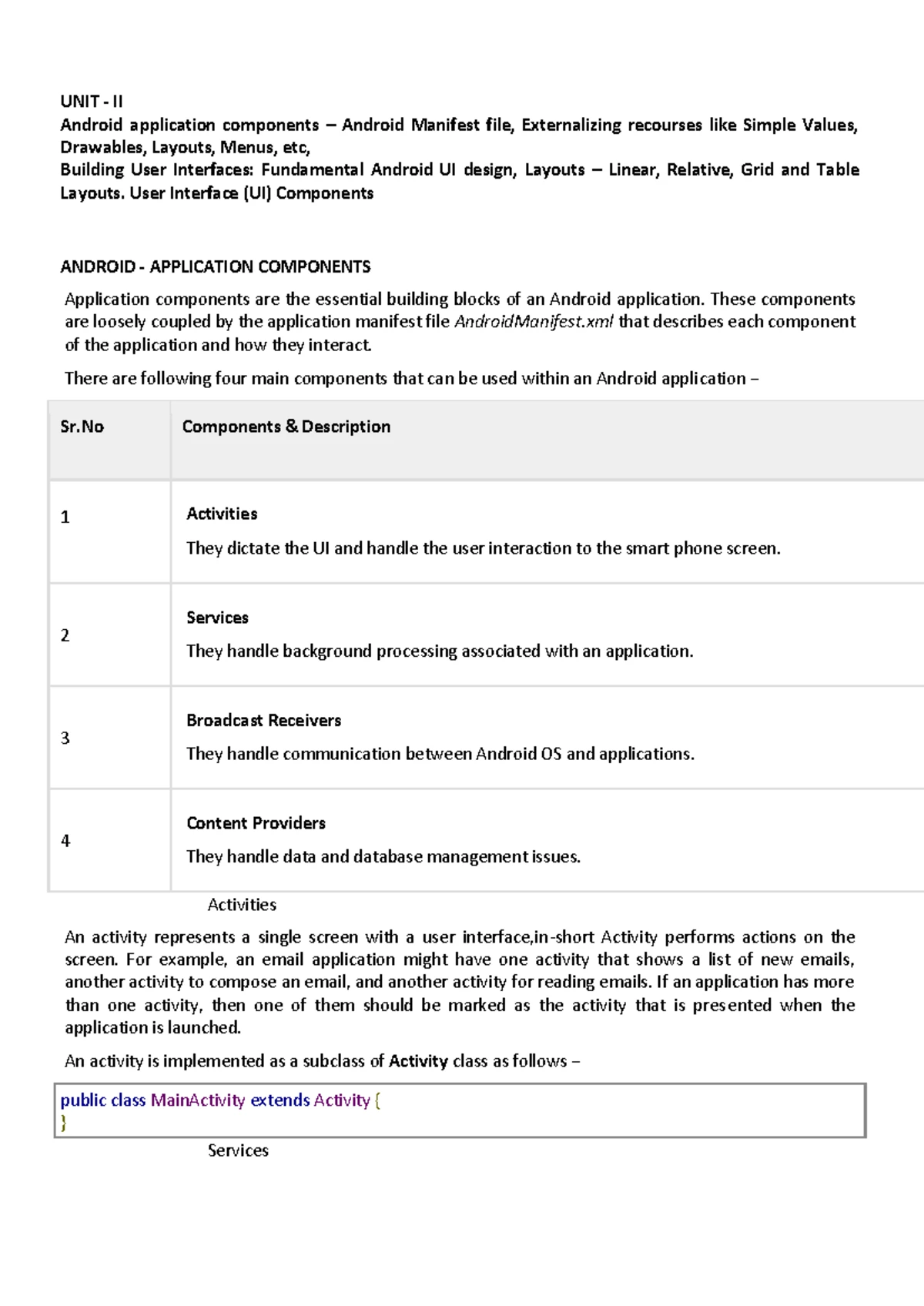 Android Development Unit-5 - 103 UNIT-V Database: Introduction to ...