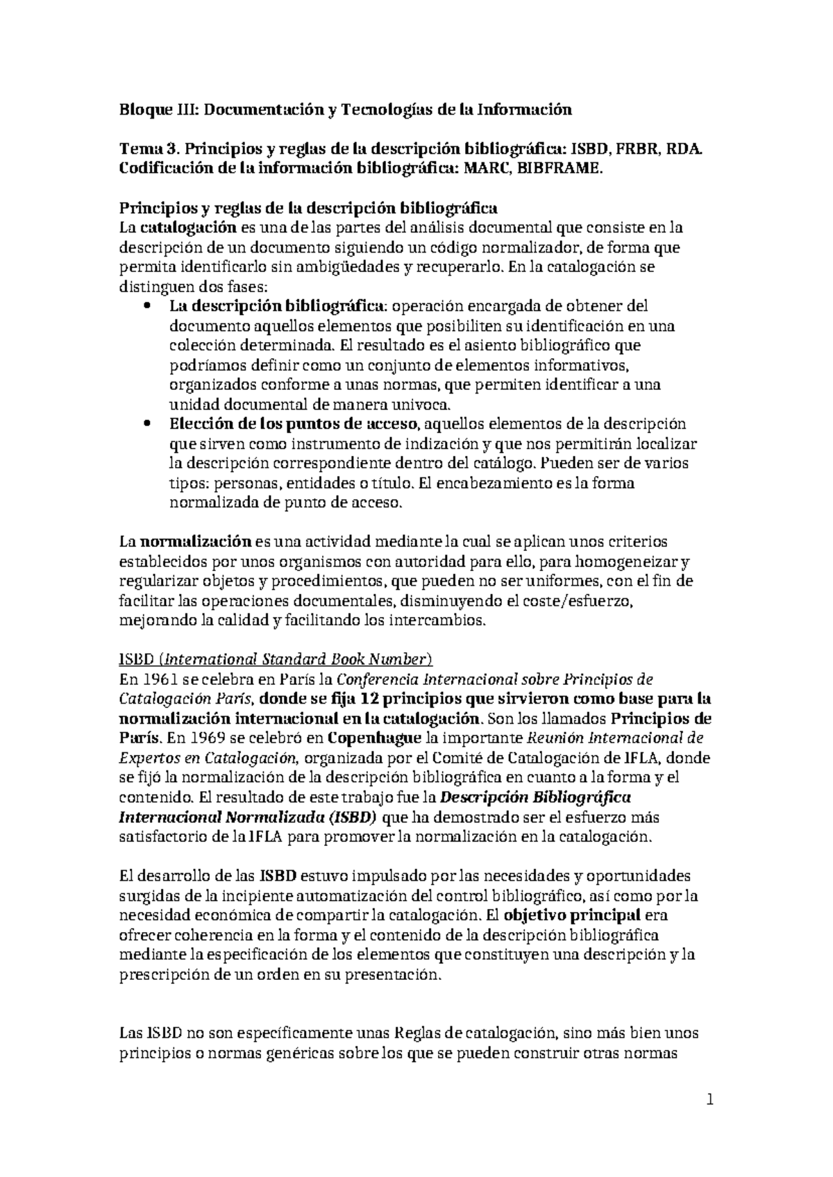 Bloque III Tema 03: Normas ISBD, FRBR y RDA en Catalogación Bibliográfica - Document Preview