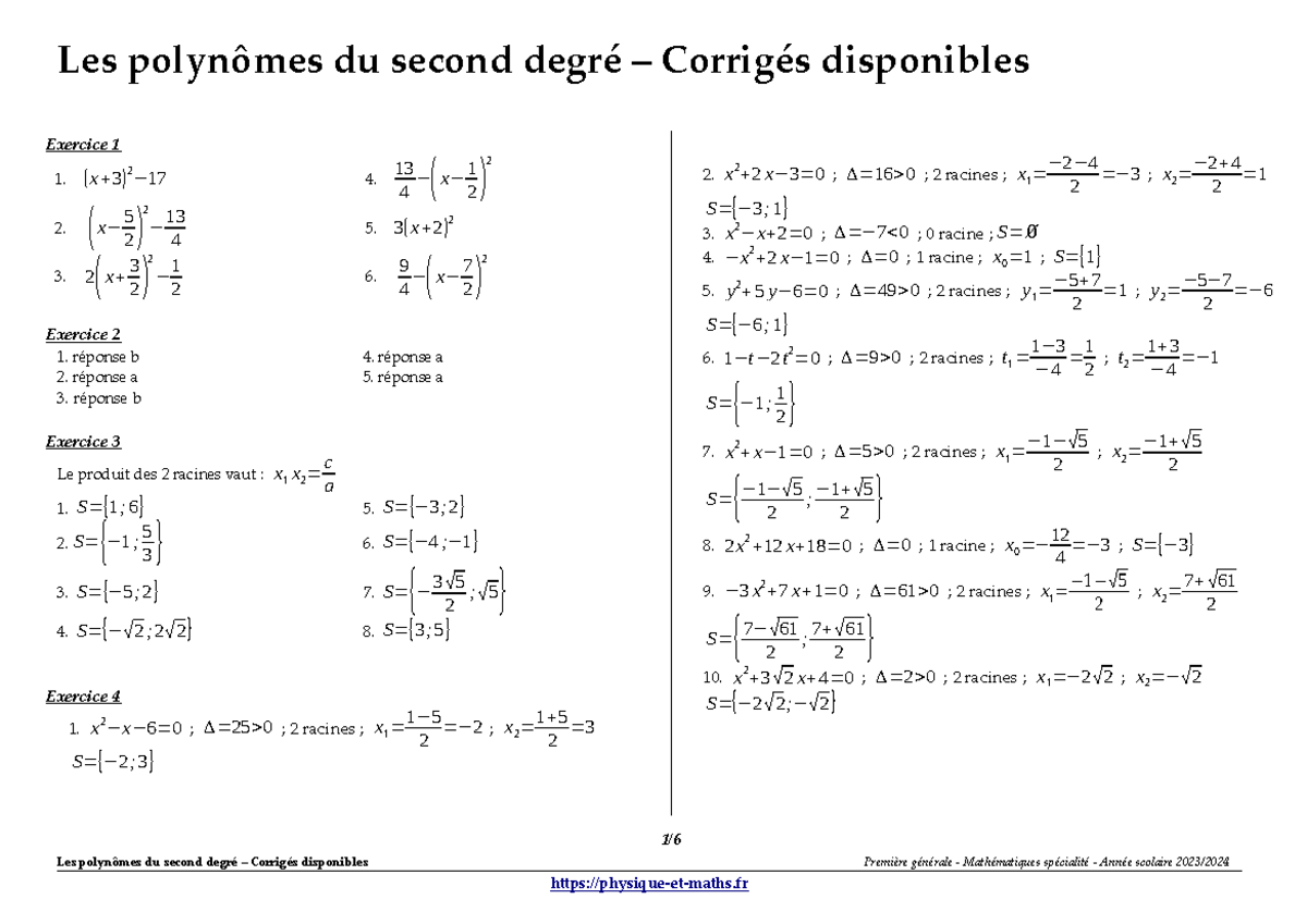 Polynomes second degre corriges Ej Zp1Mnu Ay Qw 4ELw Ai Gpm OOyvw ...
