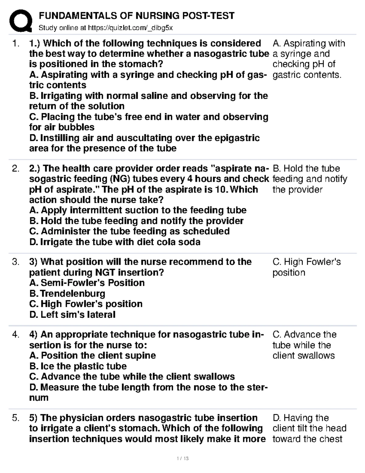NURS 101 Final Exam Study Guide and Practice Questions - Studocu