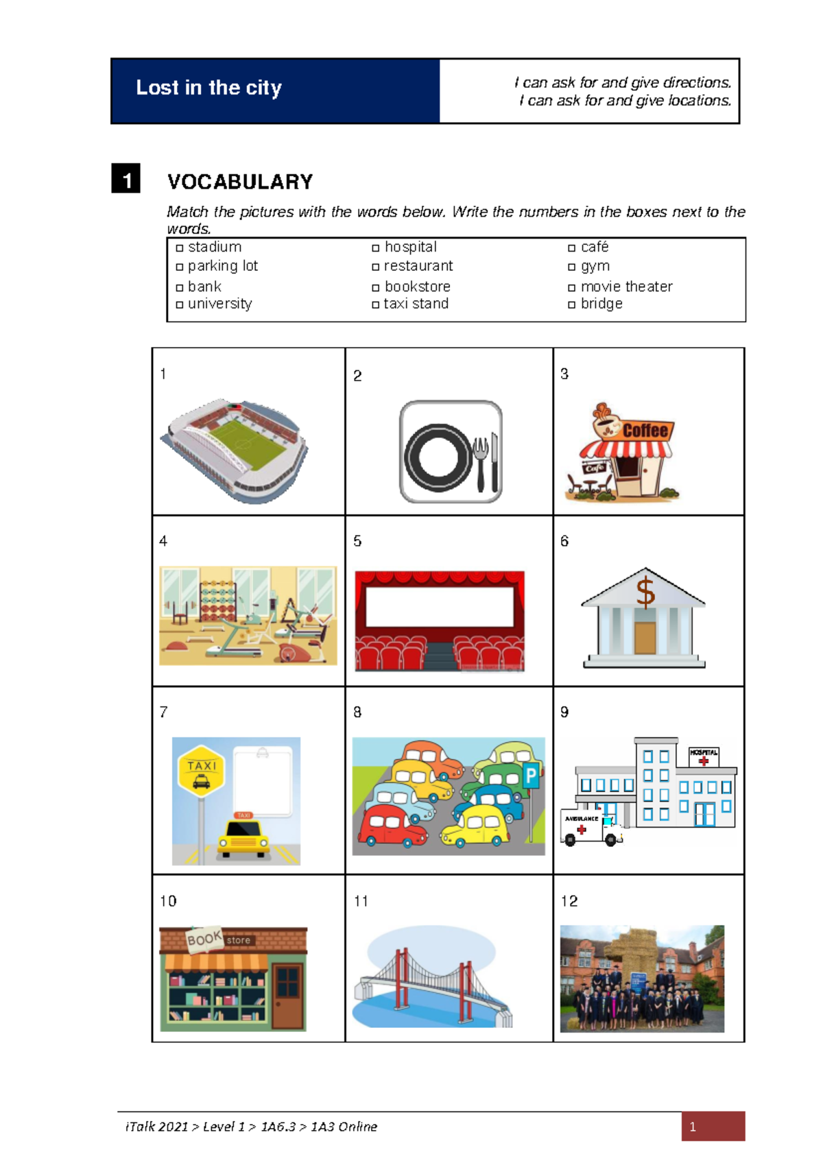 1A3 Vocabulary & Conversation: Asking for Directions & Locations - Studocu