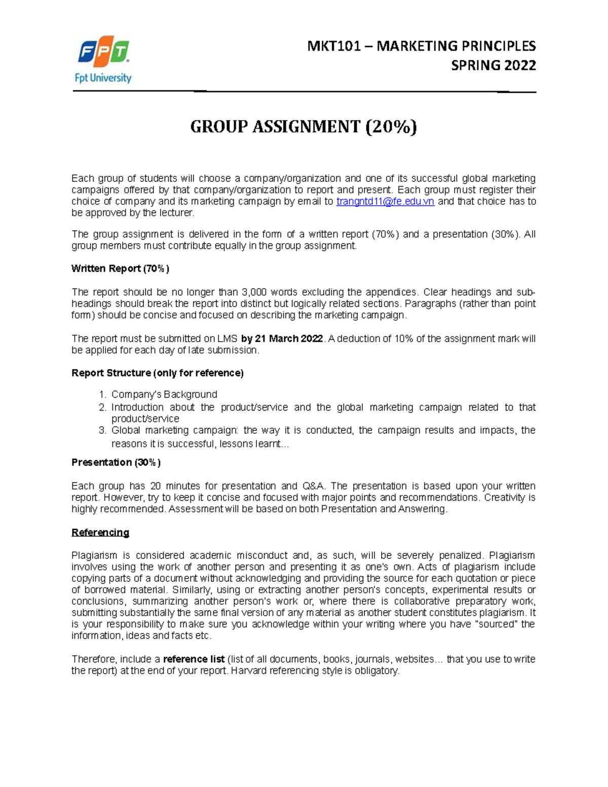 MKT101 Group Assignment - MKT101 – MARKETING PRINCIPLES SPRING 2022 ...