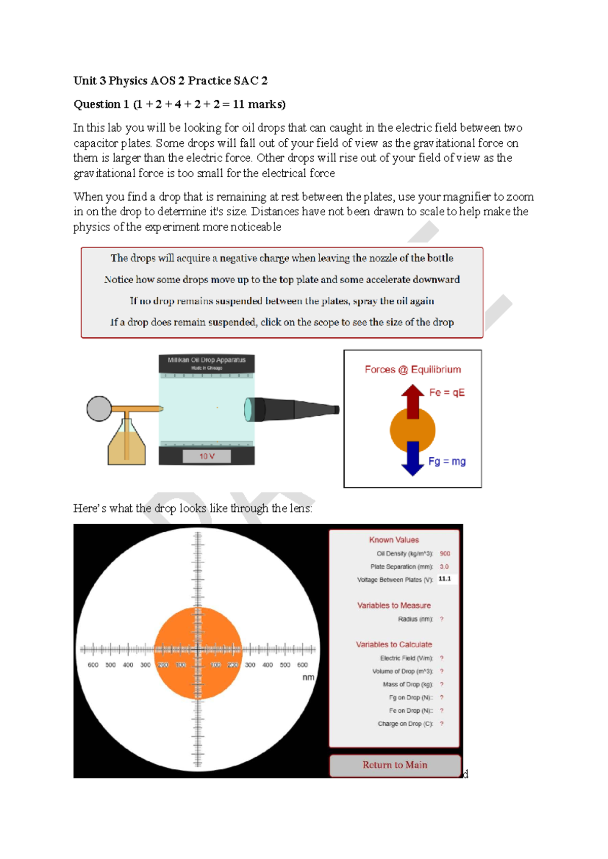 Physics AOS 2 Practice SAC 2 Questions on Electric Forces and Fields ...