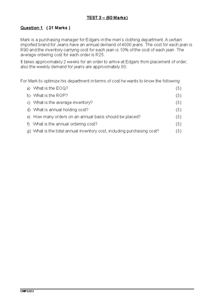 MEMO CT1 - Memo of class test 1 - MEMO CMPG322 Class test 1. In the ...