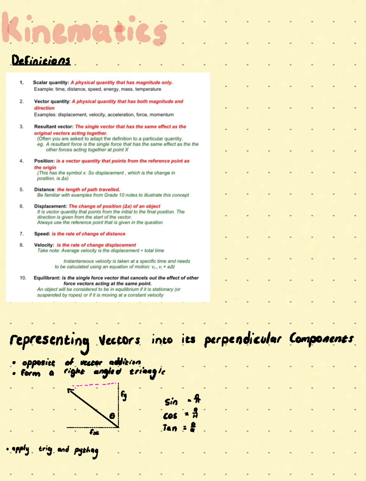 Kinematics EET: Understanding Vector Components and Forces - Studocu