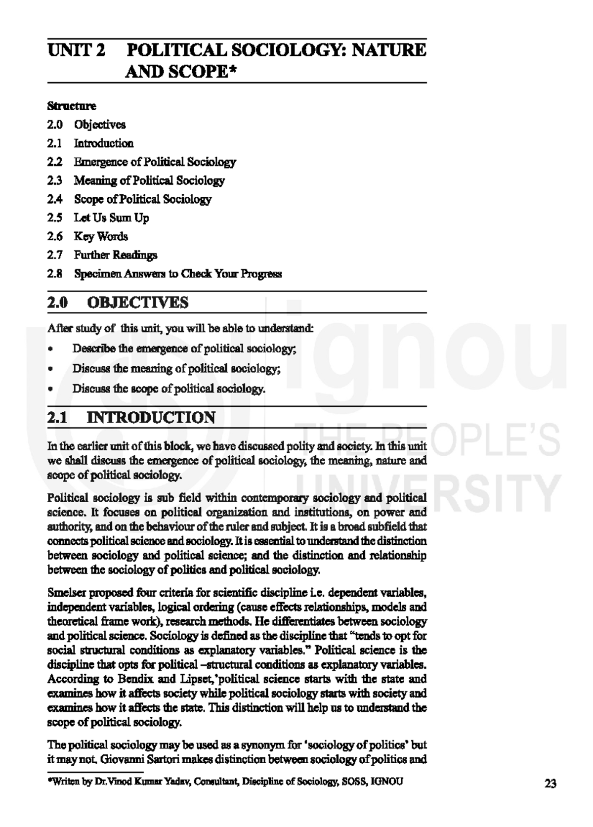 POLITICAL SOCIOLOGY: NATURE & SCOPE (UNIT 2) - Studocu