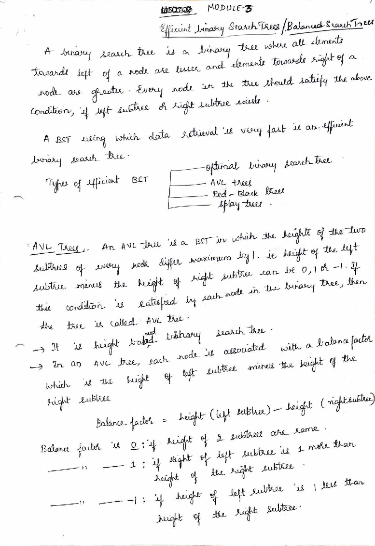 BCS401 M3 - Efficient Binary Search Trees and AVL Trees Notes - Studocu