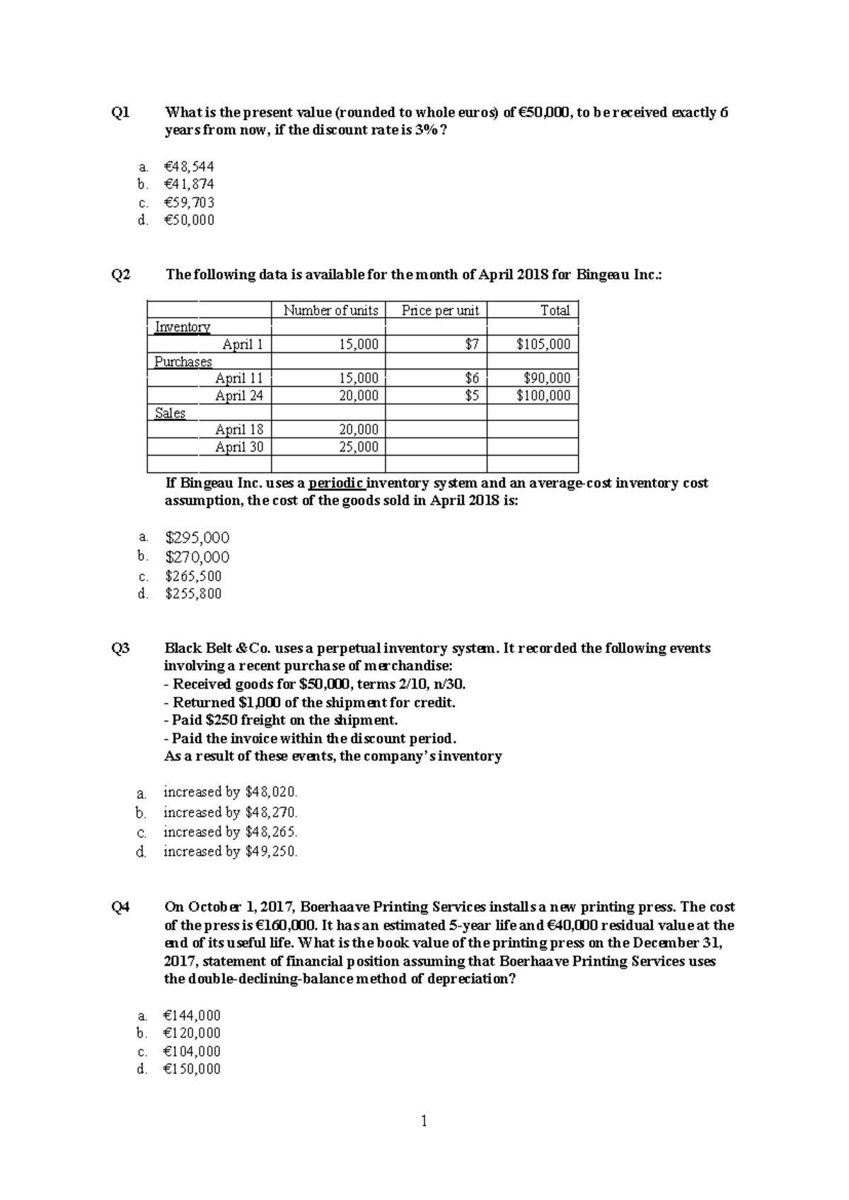 FA Final Exam Review - Accounting Questions and Answers - Studeersnel
