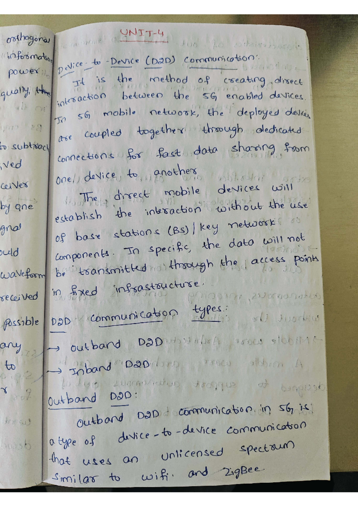 5 g unit 4 - Lecture notes - 4 onal nation Milo Device to (D2D ...