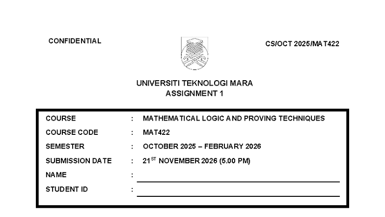 Assignment 1 for MAT422: Mathematical Logic & Proving Techniques - Studocu