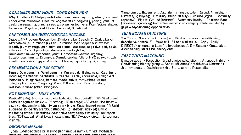 MKTG2112 Consumer Behavior Exam Cheat Sheet: Key Concepts & Theories ...