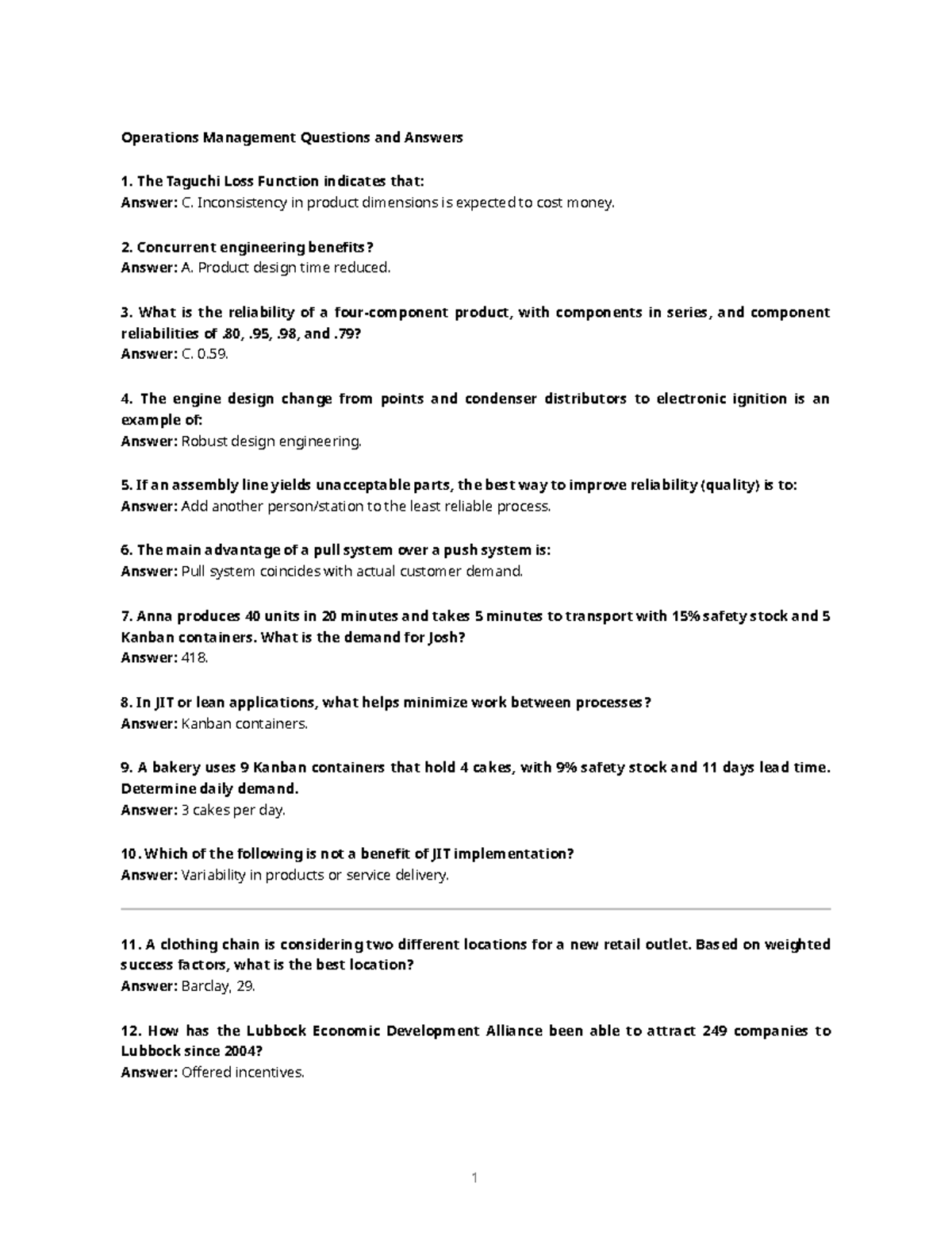 Operations Management Q&A: Key Concepts & Applications (OM 101) - Studocu